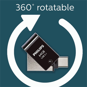 PHILIPS FM64DC152B, 64GB, USB 3.1 ve Type-C, İkisi Bir Arada, Gece Siyahı, Flash Disk