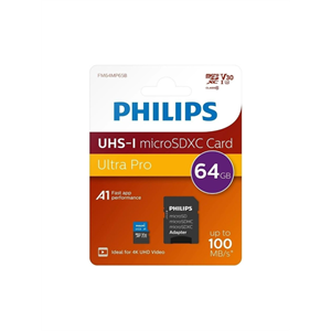 PHILIPS FM64MP65B, 64GB, SDXC, UHS-I, V30, Class10, MicroSD Kart Bellek (SD Adaptörlü)