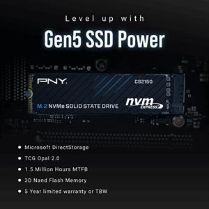 PNY CS2150 2TB  10200/8500 NVMe PCIe Gen5x4 M.2 SSD (M280CS2150-2TB-TB)