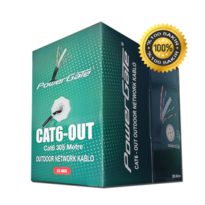 POWERGATE CAT6-OUT-COPPER, Outdoor (Dış Mekan), Polietilen, 23AWG 0.57mm, UTP, CAT6, %100 Bakır Kablo, 305m, Siyah