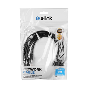 S-LINK SL-CAT602BK, CAT6 Patch, 2Mt, Kablo (Siyah)