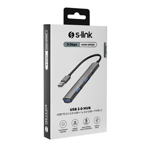 S-LINK SW-U322, USB3.0 to 2xUSB 2.0, 1xUSB 3.0, 1xType-C, Metal, USB HUB
