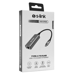 S-LINK SW-U336, GigaBit, Type-C to RJ45, Metal, Ethernet Kartı