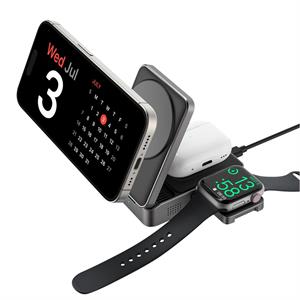 S-link SW-CWF116 Siyah Telefon Kulaklık Akıllı Saat 15W 3 in 1 Magsafe Qi2 Kablosuz Şarj Cihazı