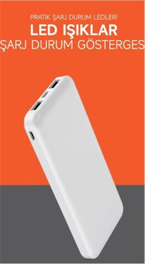 SnapMax SNP-3000 Beyaz 10.000 mah Powerbank 2x USB Çıkışlı 1 Type-C ve 1 Micro Girişli