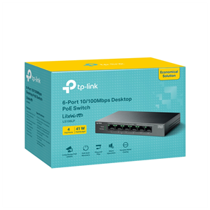 TP-LINK LS106LP, Green Tech, 6 Port, MegaBit, 4 Port PoE 41W, Metal Kasa, Yönetilemez, Masaüstü Switch