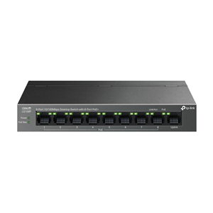 TP-LINK LS109P, Green Tech, 8 Port MegaBit, POE 63W, 1 Port Uplink, Long Range 250Mt, Yönetilemez, Metal Kasalı Switch