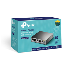 TP-LINK TL-SG1005P, 5 Port, GigaBit, 4 Port PoE 56W, Yönetilemez, Metal Kasa, Masaüstü Switch
