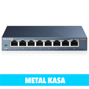 TP-LINK TL-SG108, 8 Port, GigaBit, Yönetilemez, Metal Kasa, Masaüstü Switch