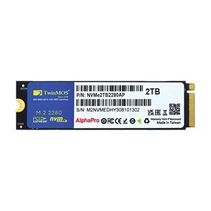 TwinMOS NVMe2TB2280AP, AlphaPro, 2TB, 3600-3250Mb/s, Gen3, NVMe PCIe M.2 2280, SSD, TLC, 3DNAND