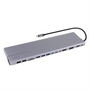 Vcom CU4703 Type-C To USB3.0-3+USB2.0-2+VGA+RJ45+SD+TF+Audio+HDMI+DP+USB-C DATA-2+USB-C Çoklayıcı