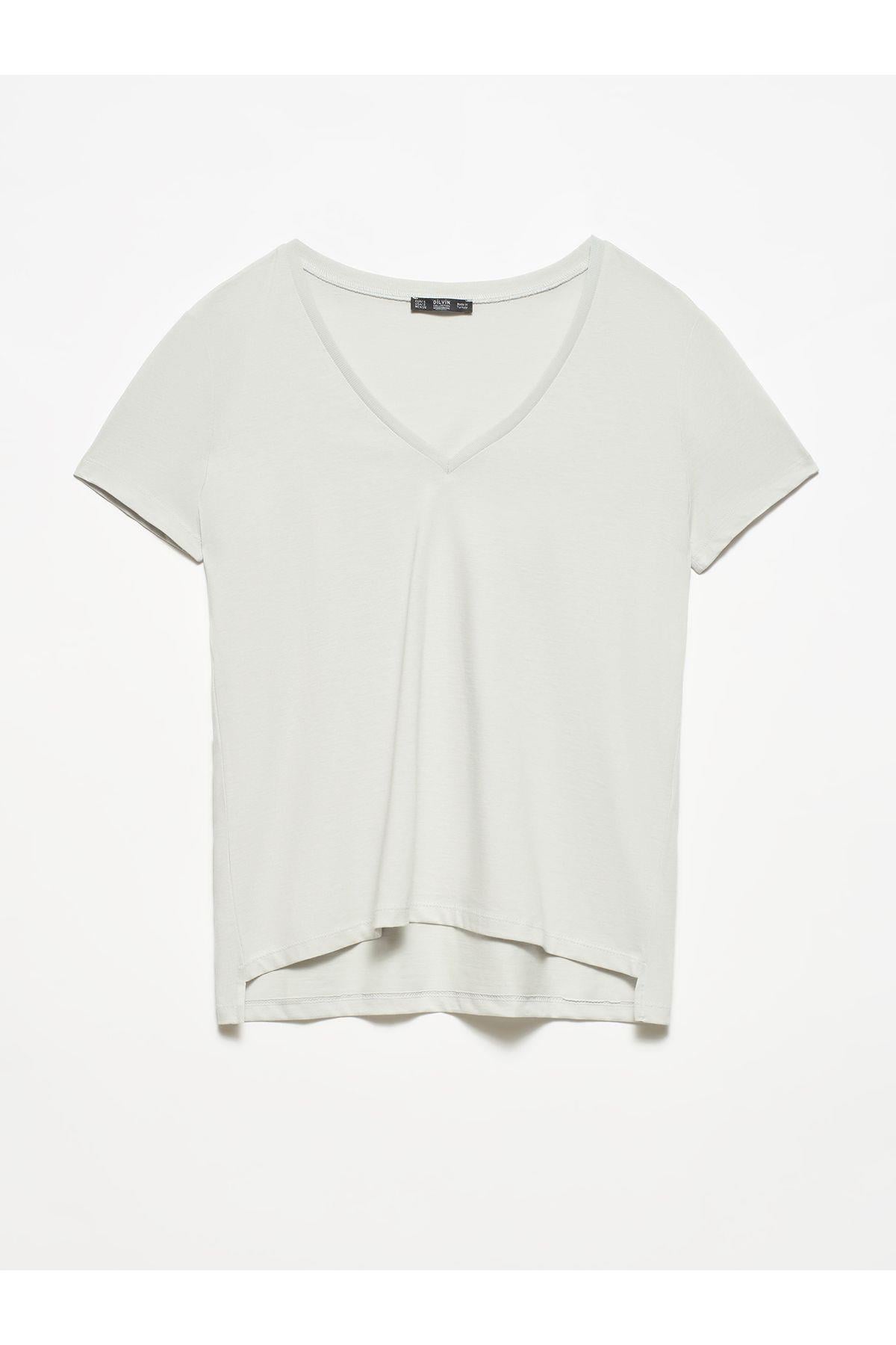 3470 V Yaka Basic T-shirt-gri
