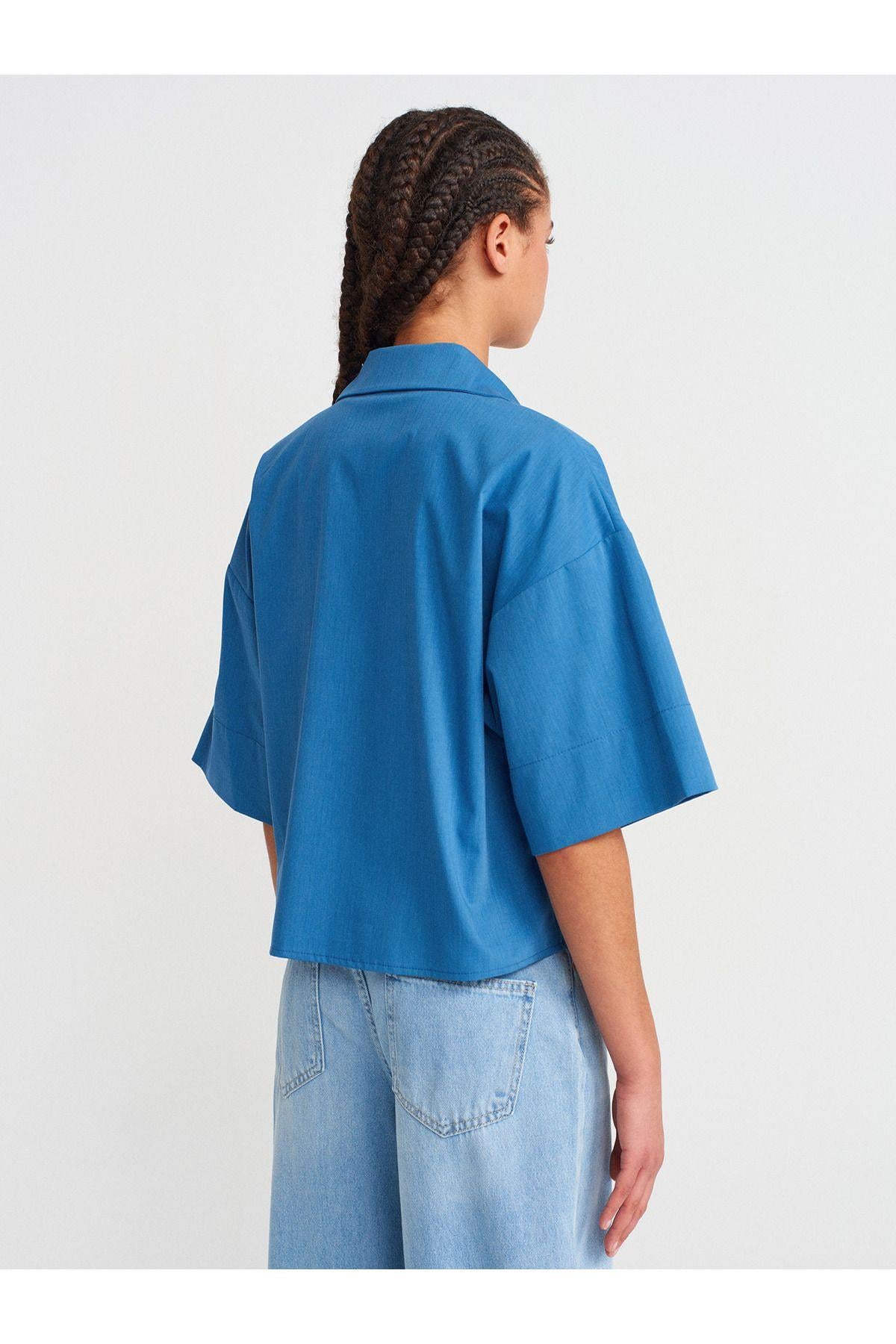 50495 Oversize Cepli Gömlek-İndigo