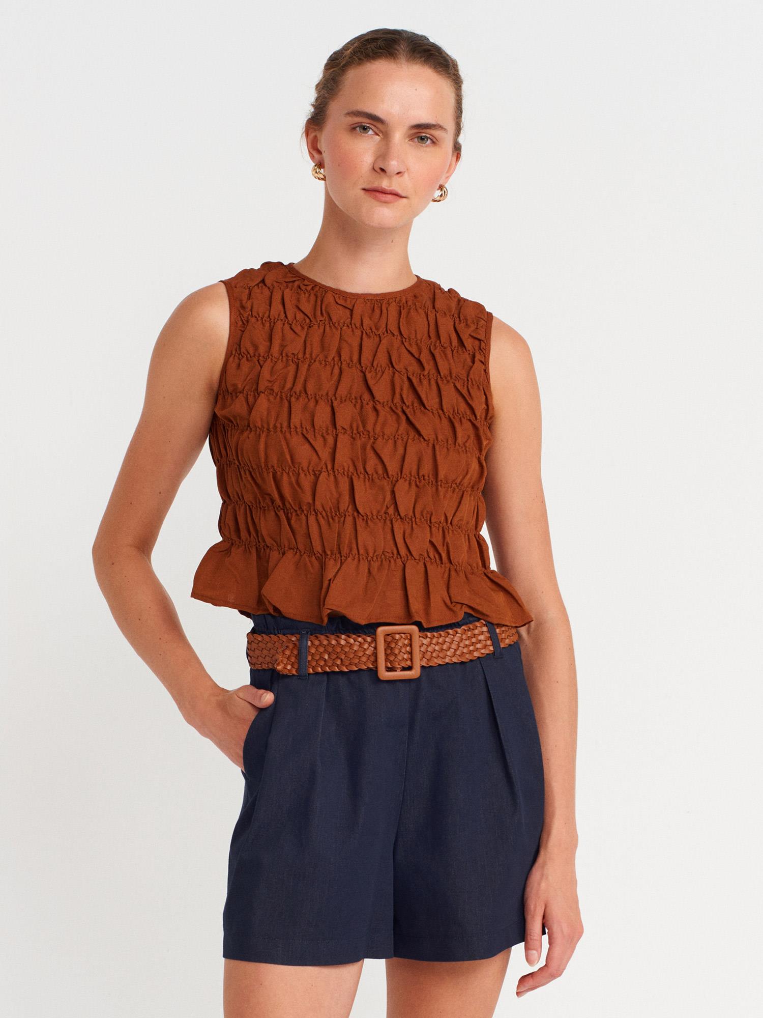 72158 Örgü Kemerli Mini Şort-Lacivert
