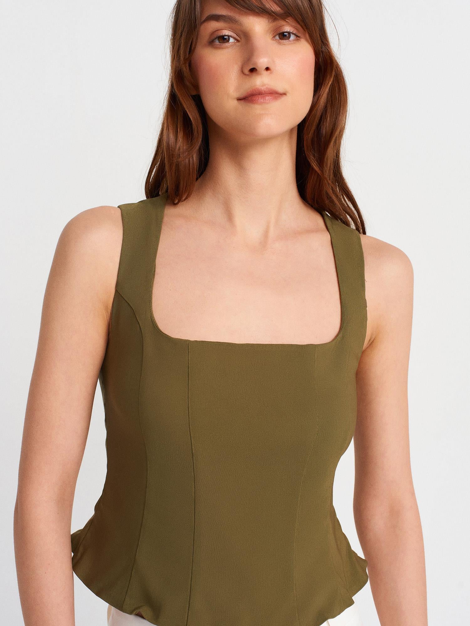 Dilvin 50860 Kadın Peplum Korse Çağla Top Bluz