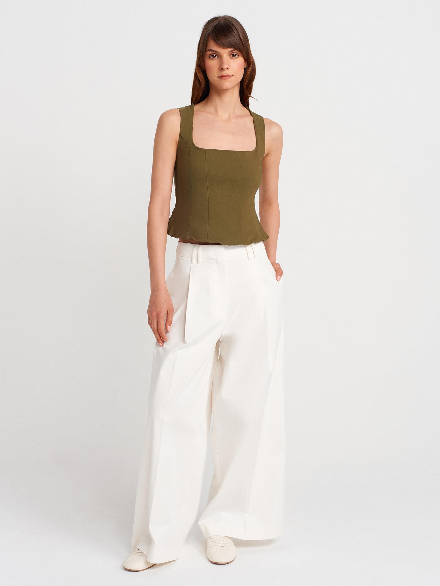 Dilvin 50860 Kadın Peplum Korse Çağla Top Bluz