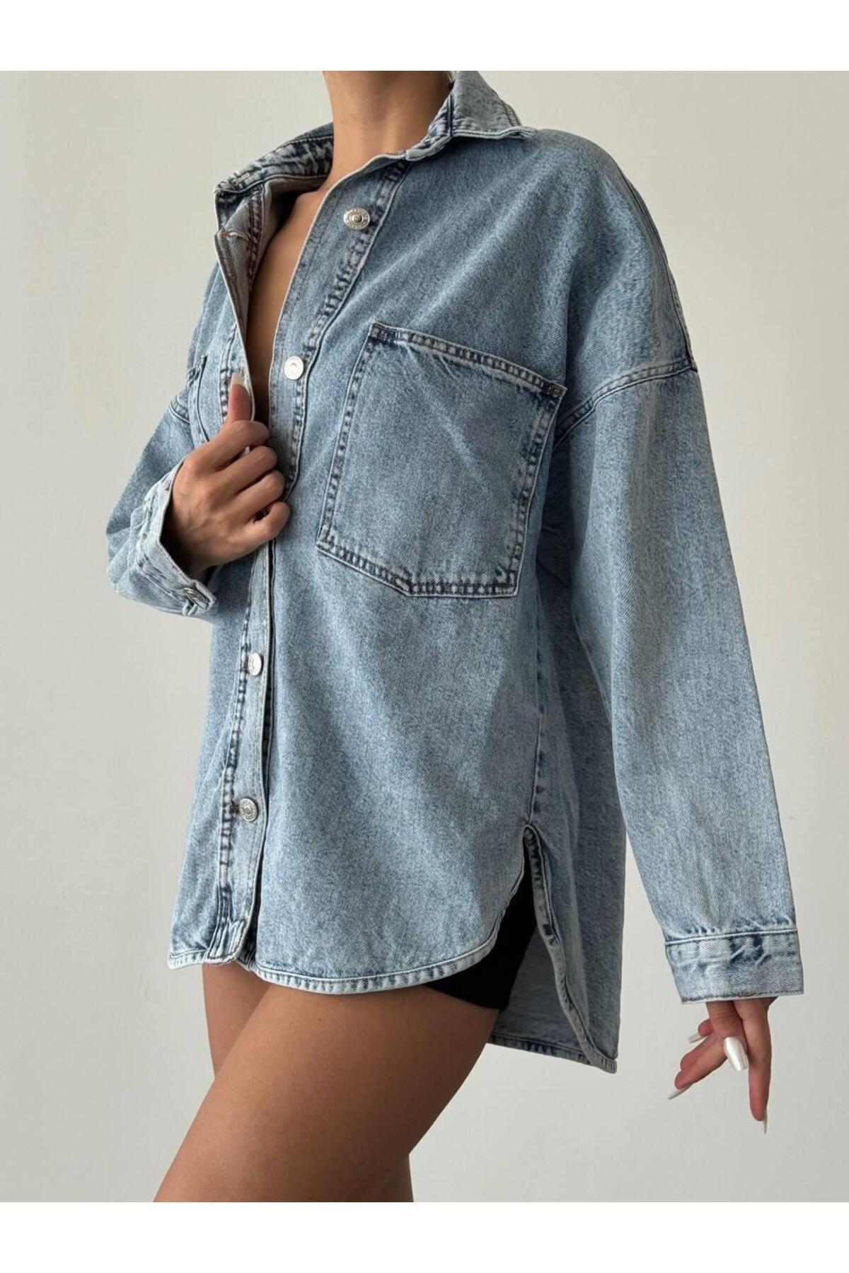 M28-5669 Kadın Oversize Ceket Gömlek