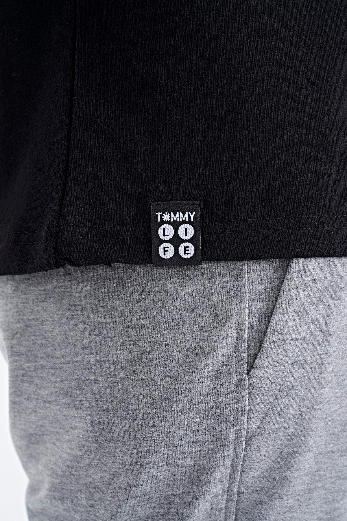 Siyah Yazı Baskılı O Yaka Standart Kalıp Erkek T-shirt - 88201