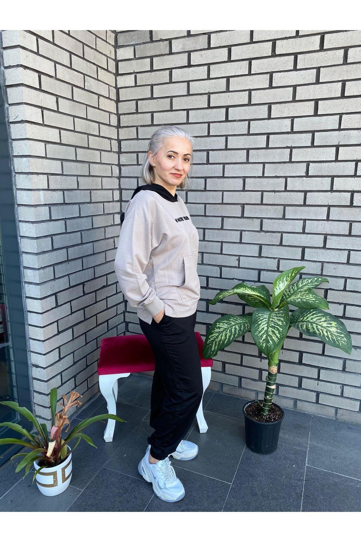 T10by-97161_01 Kadın Sweat Kapuşon Bej