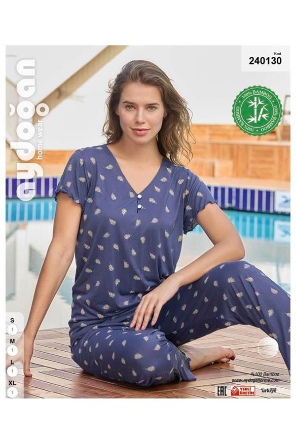 240130 Kadın Bambu Kısa Kollu Pijama Takımı