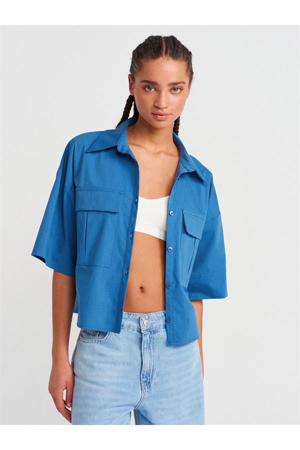 50495 Oversize Cepli Gömlek-İndigo