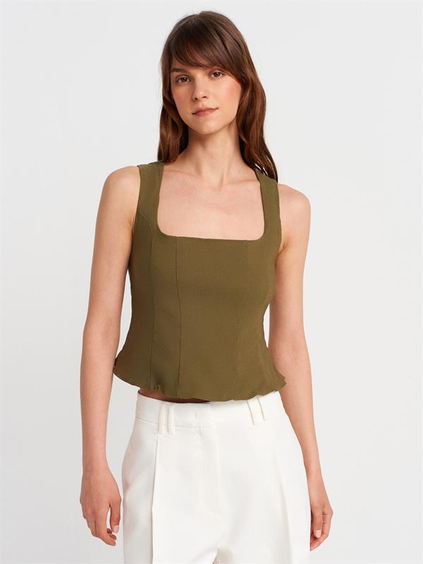 Dilvin 50860 Kadın Peplum Korse Çağla Top Bluz