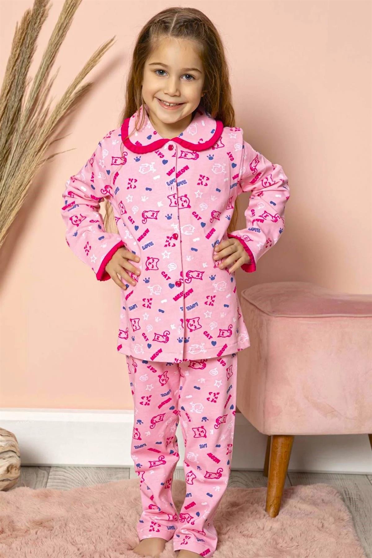 AYDOĞAN 1646 Kız Çocuk Önden Düğmeli Uzun Kol Pijama Takımı