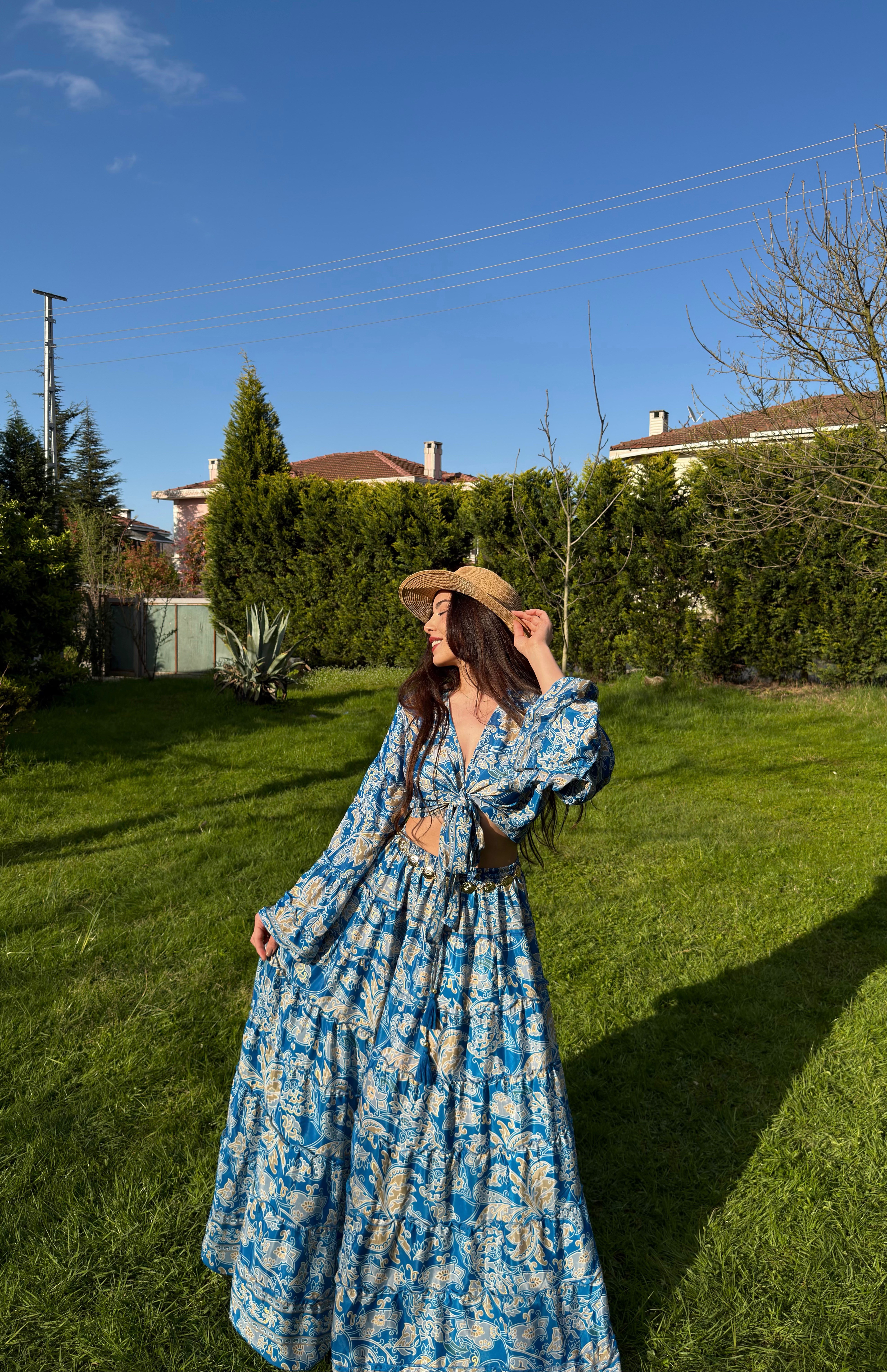 Amara Etnik Desenli İkili Takım Mavi