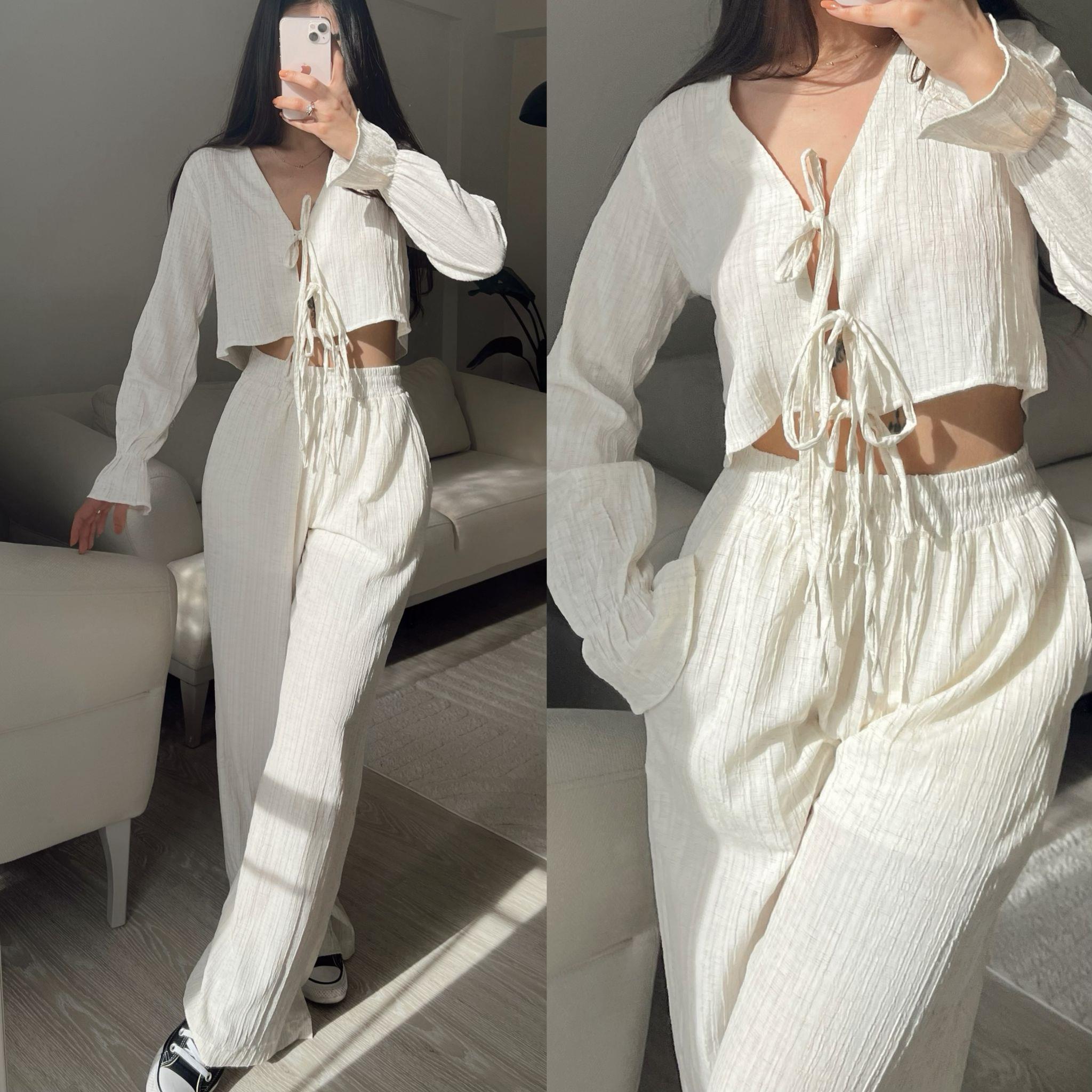 Boho Bağcıklı Gofre İkili Takım