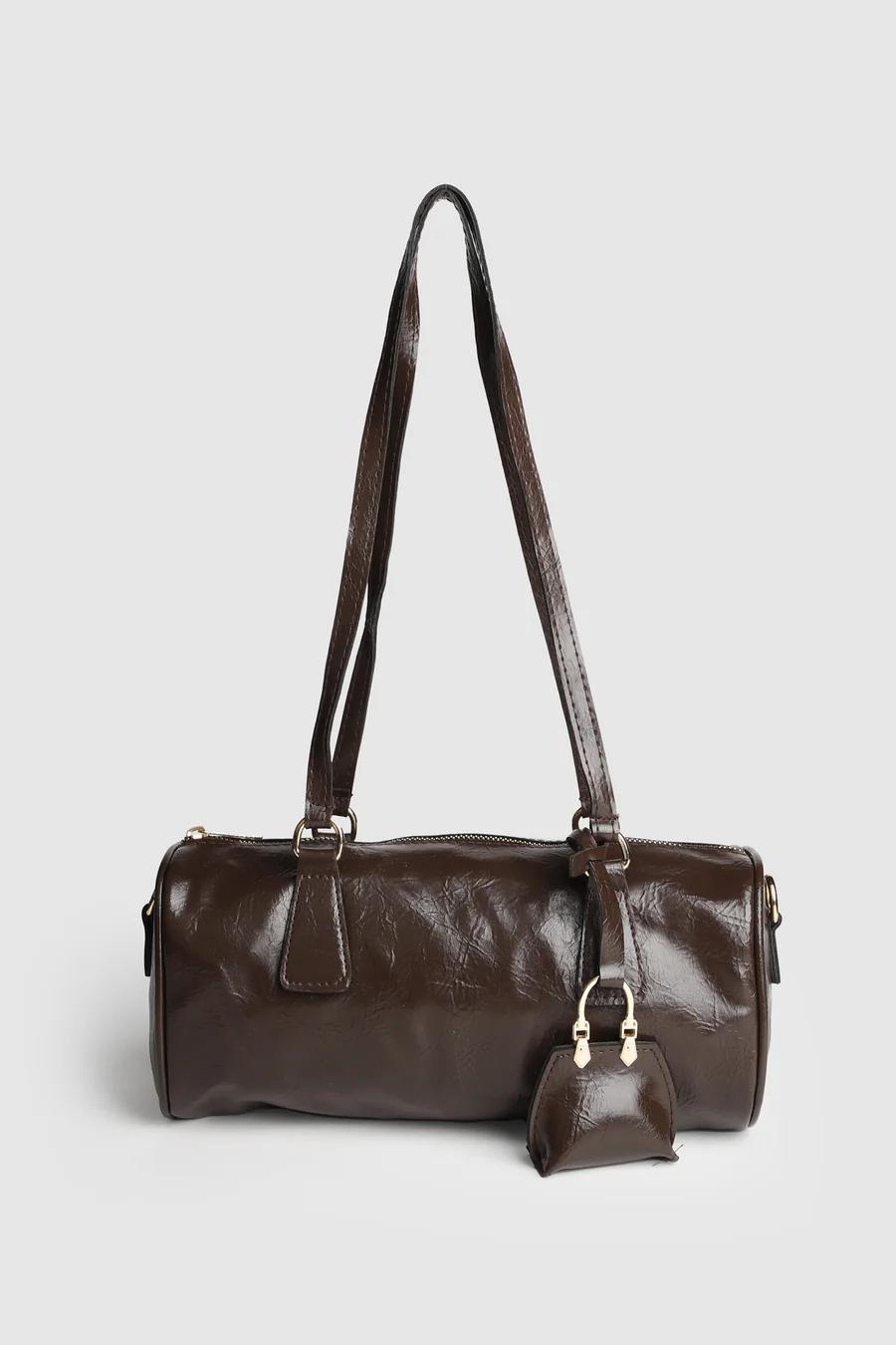 Camille Vintage Charmlı Baget Çanta Kahve
