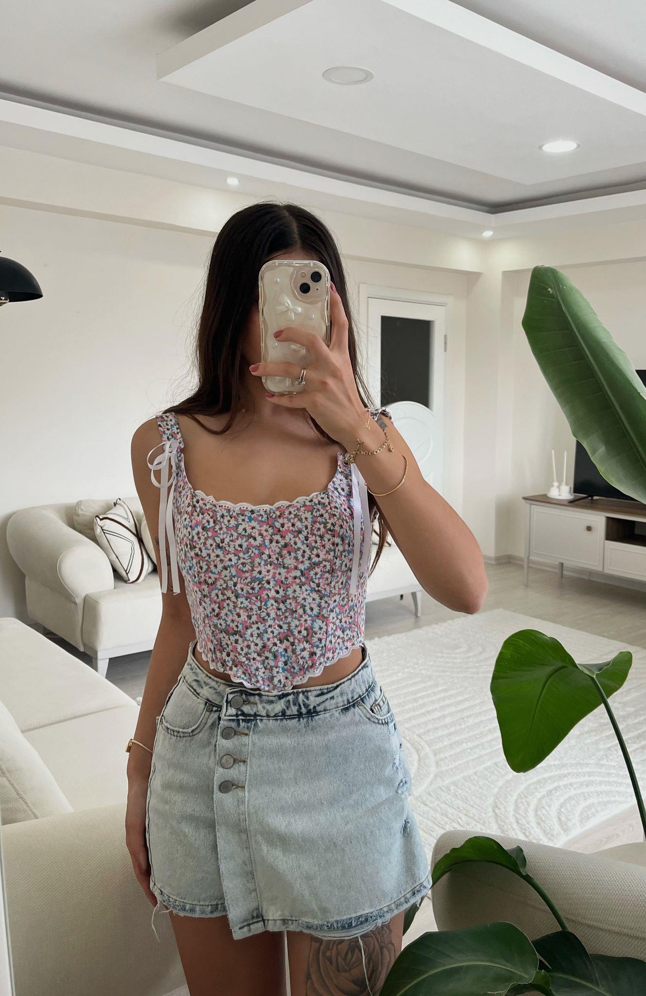 Coquette Çiçek Desen Kurdele Detaylı Balenli Pembe Korse