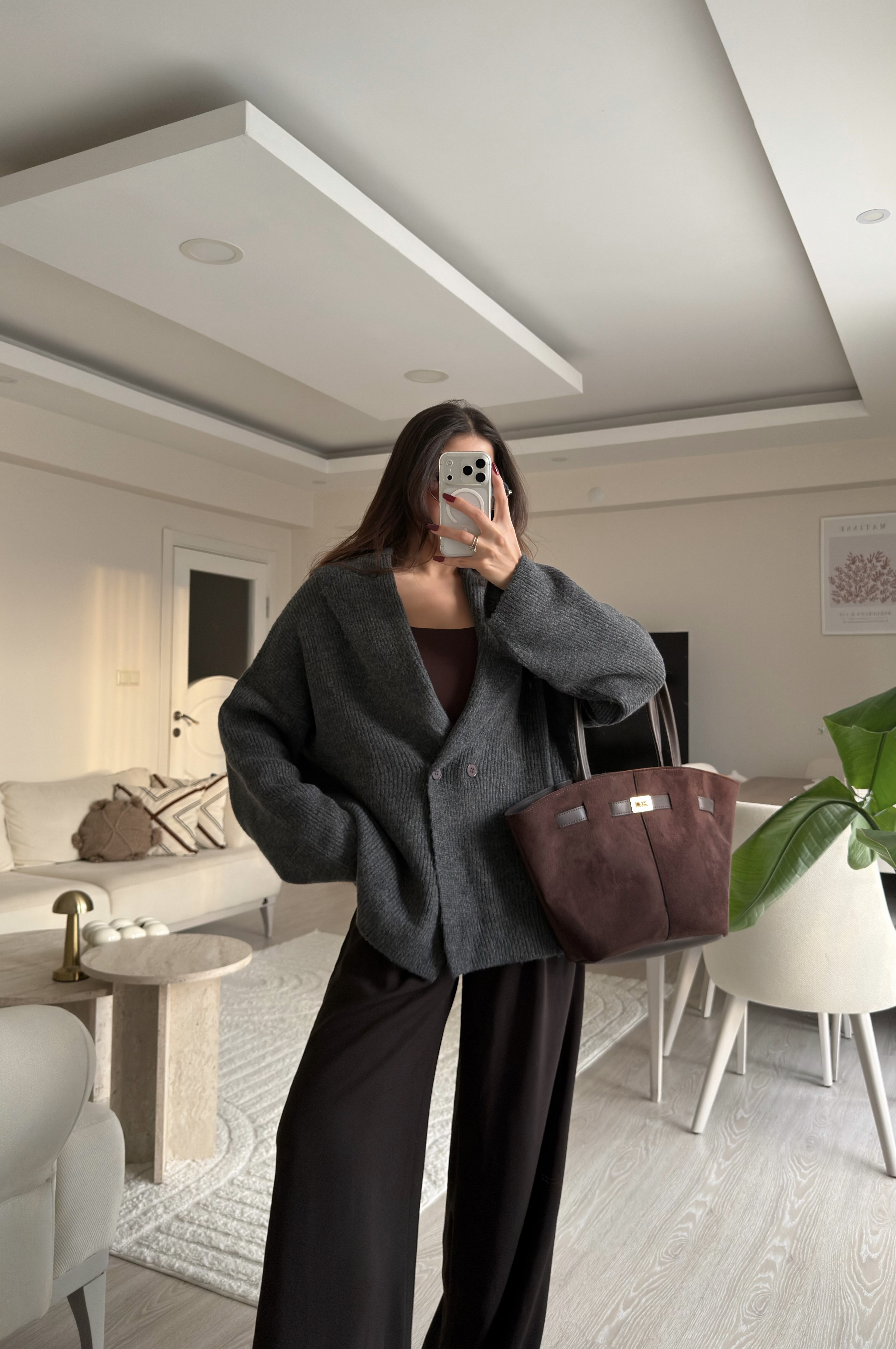 Marlo Şal Yaka Düğmeli Triko Hırka Antrasit