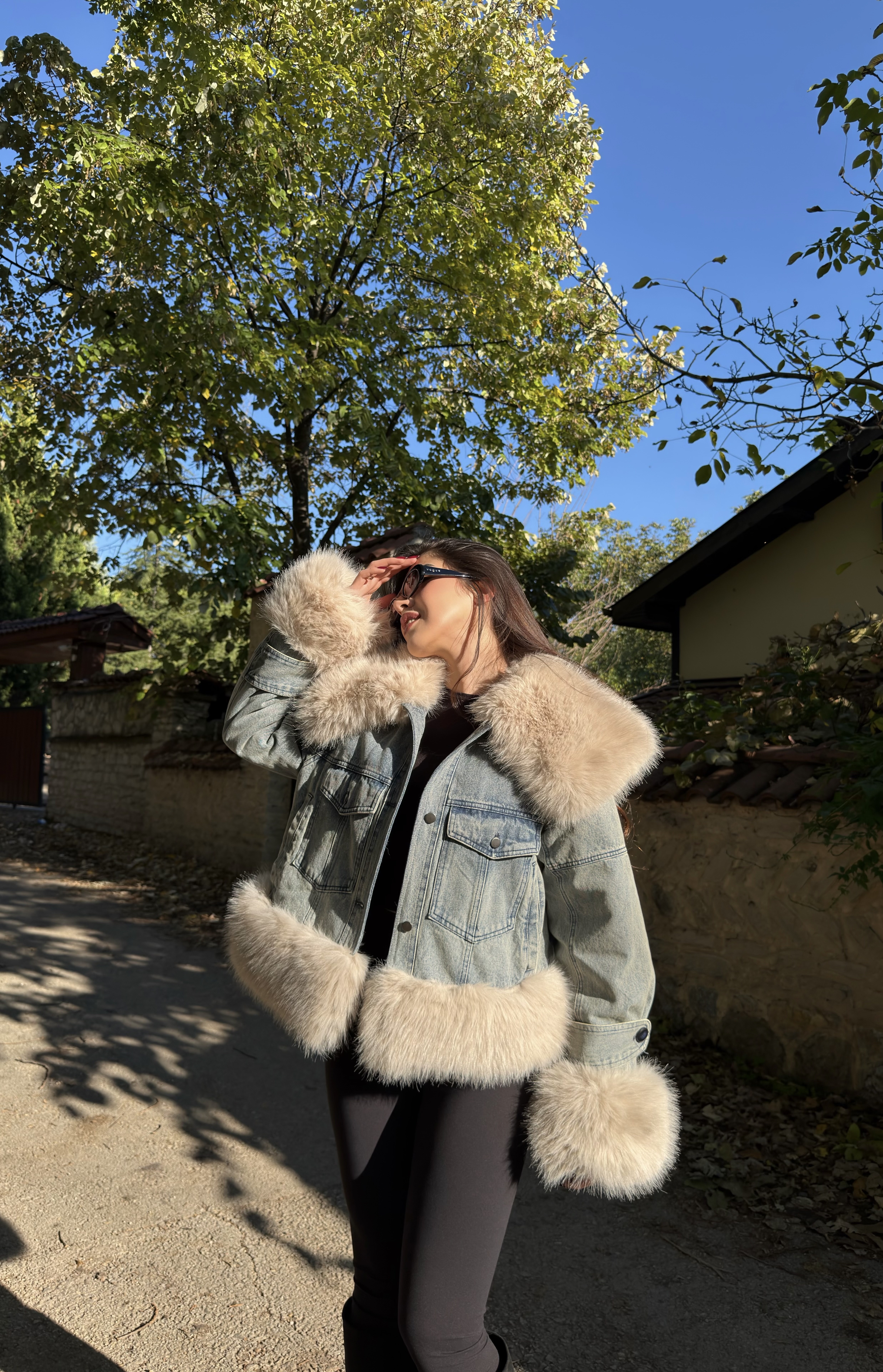 Maxine İthal Premium Kürk Detaylı Denim Mont