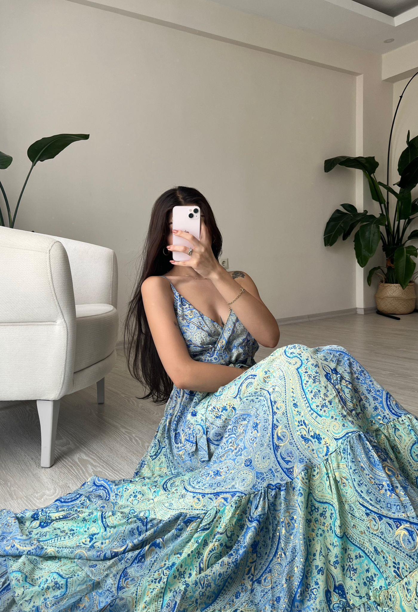 Milas Gipeli Etnik Desen İpek Elbise XI