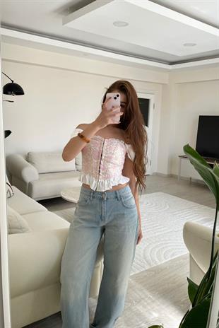 Florence Agraflı Fırfırlı Korse Bluz 