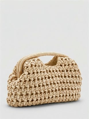 Mngo Model Hasır Clutch El Çantası Natural