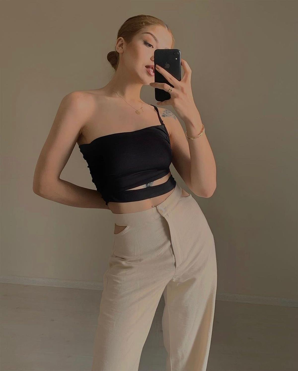 Bel Detay Modern Kesim Keten Pantolon