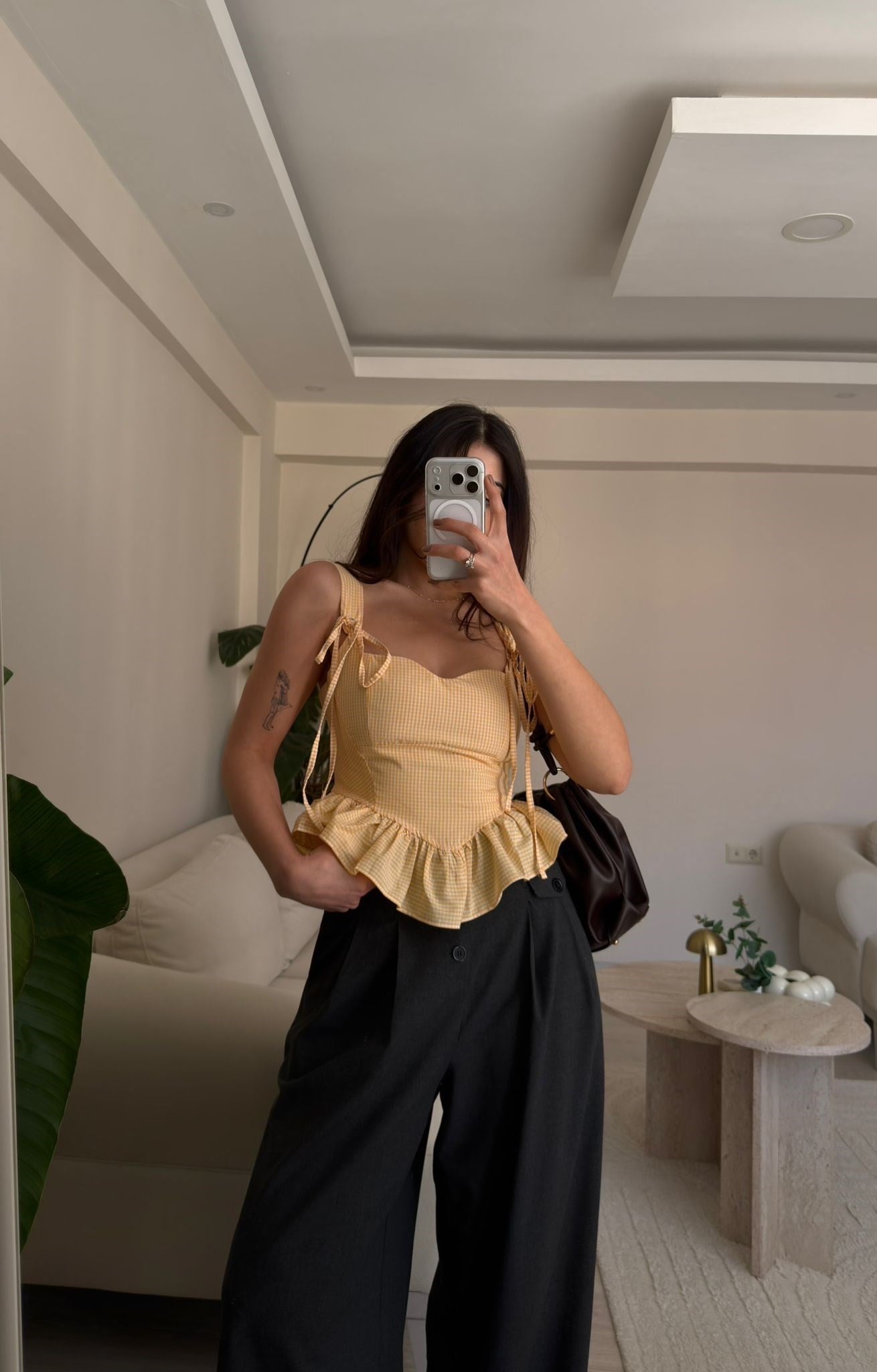 Belle Fırfırlı Pötikare Bluz Sarı