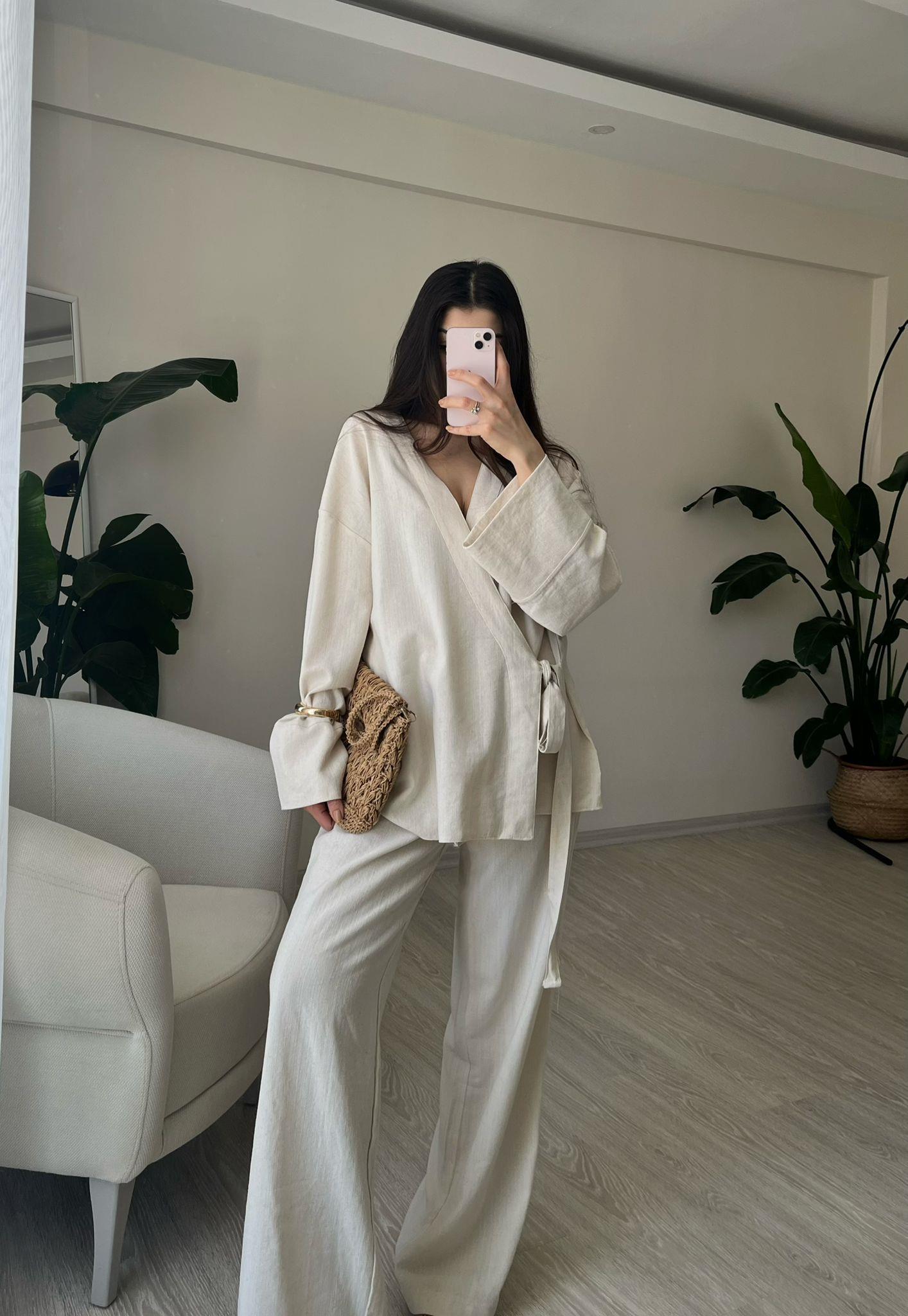 Bohemia Premium Keten Kimono Takım Taş