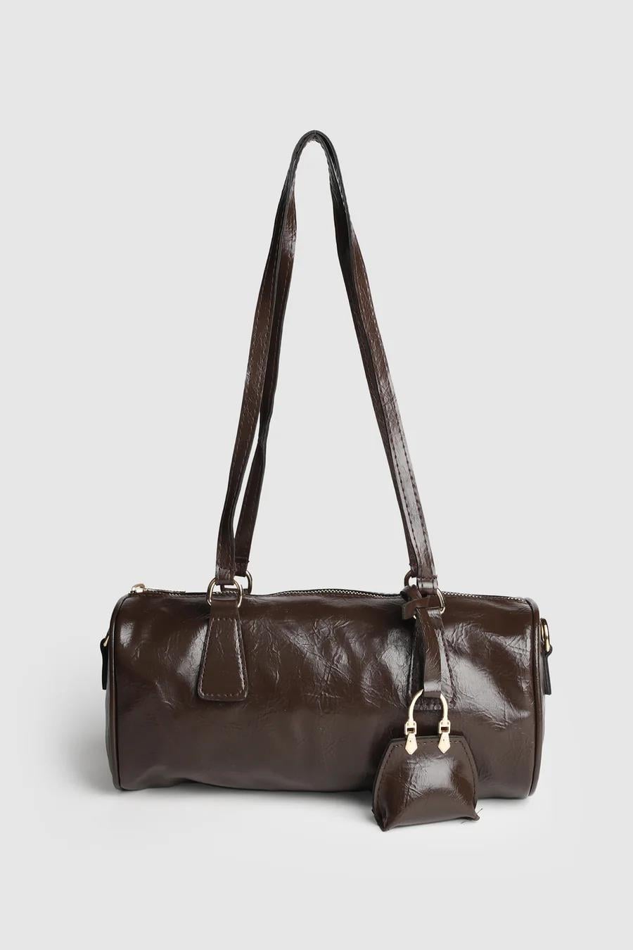 Camille Vintage Charmlı Baget Çanta Kahve