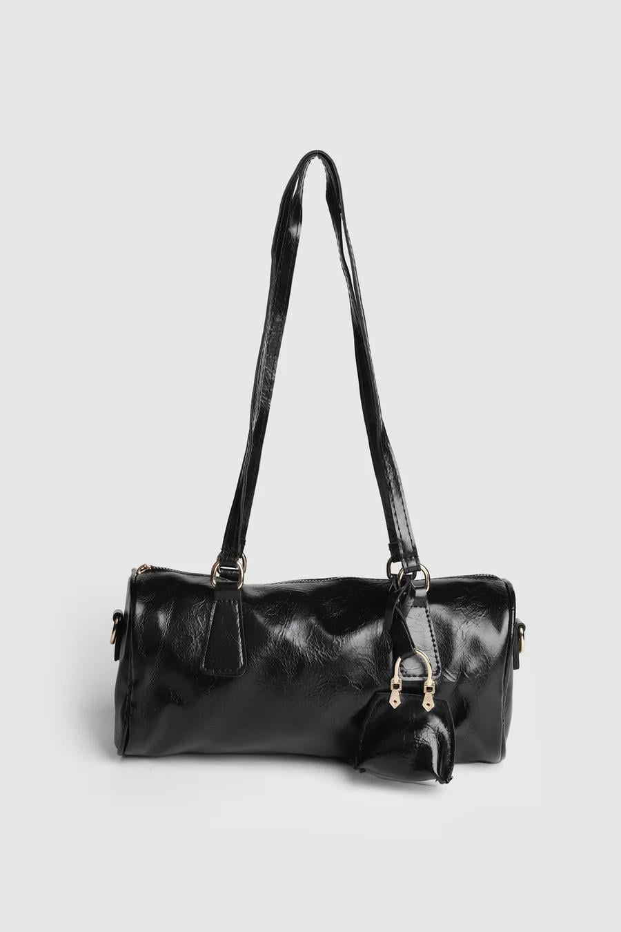 Camille Vintage Charmlı Baget Çanta Siyah