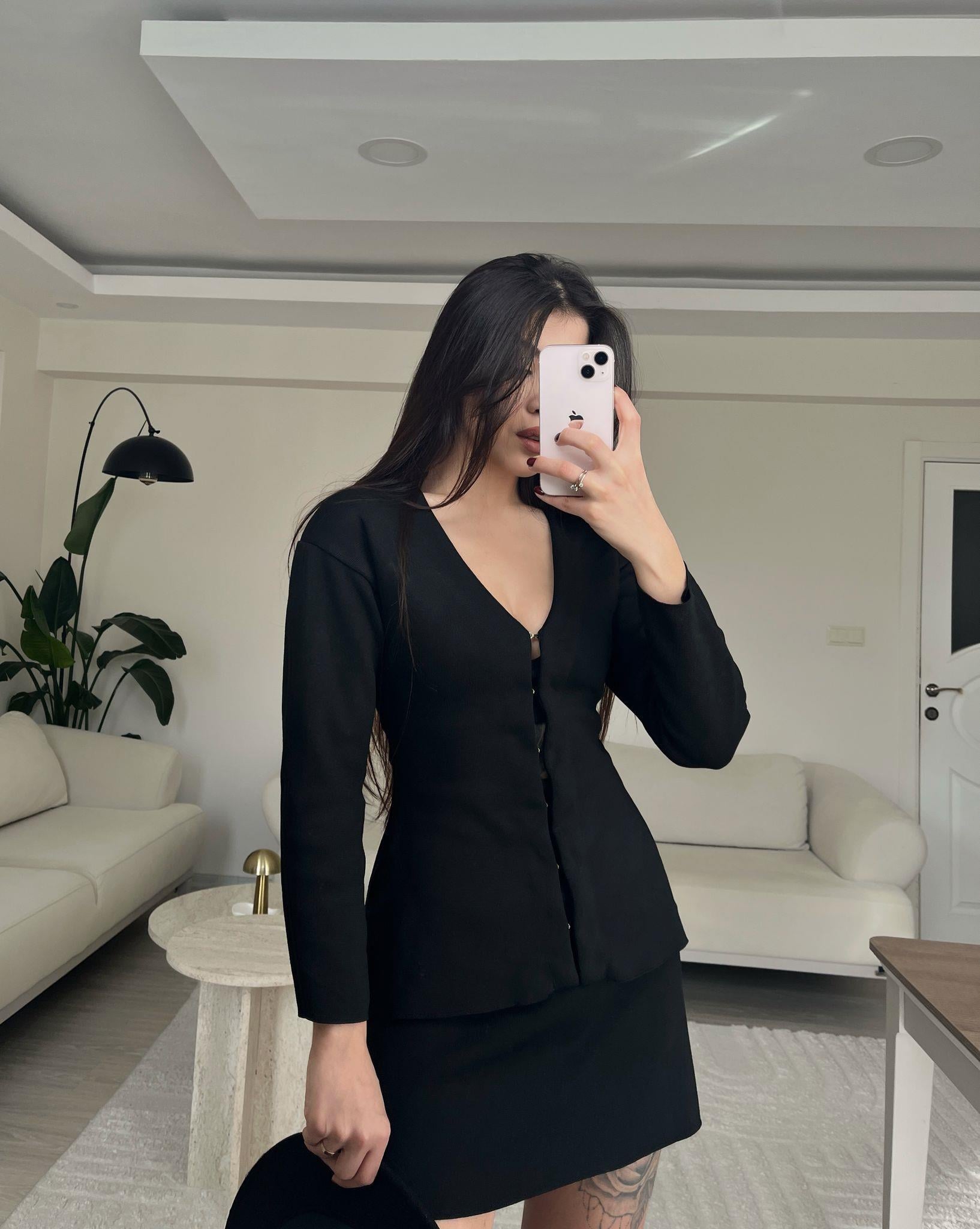 Emma Marka Model Çelik Triko Bluz Etek Takım Siyah