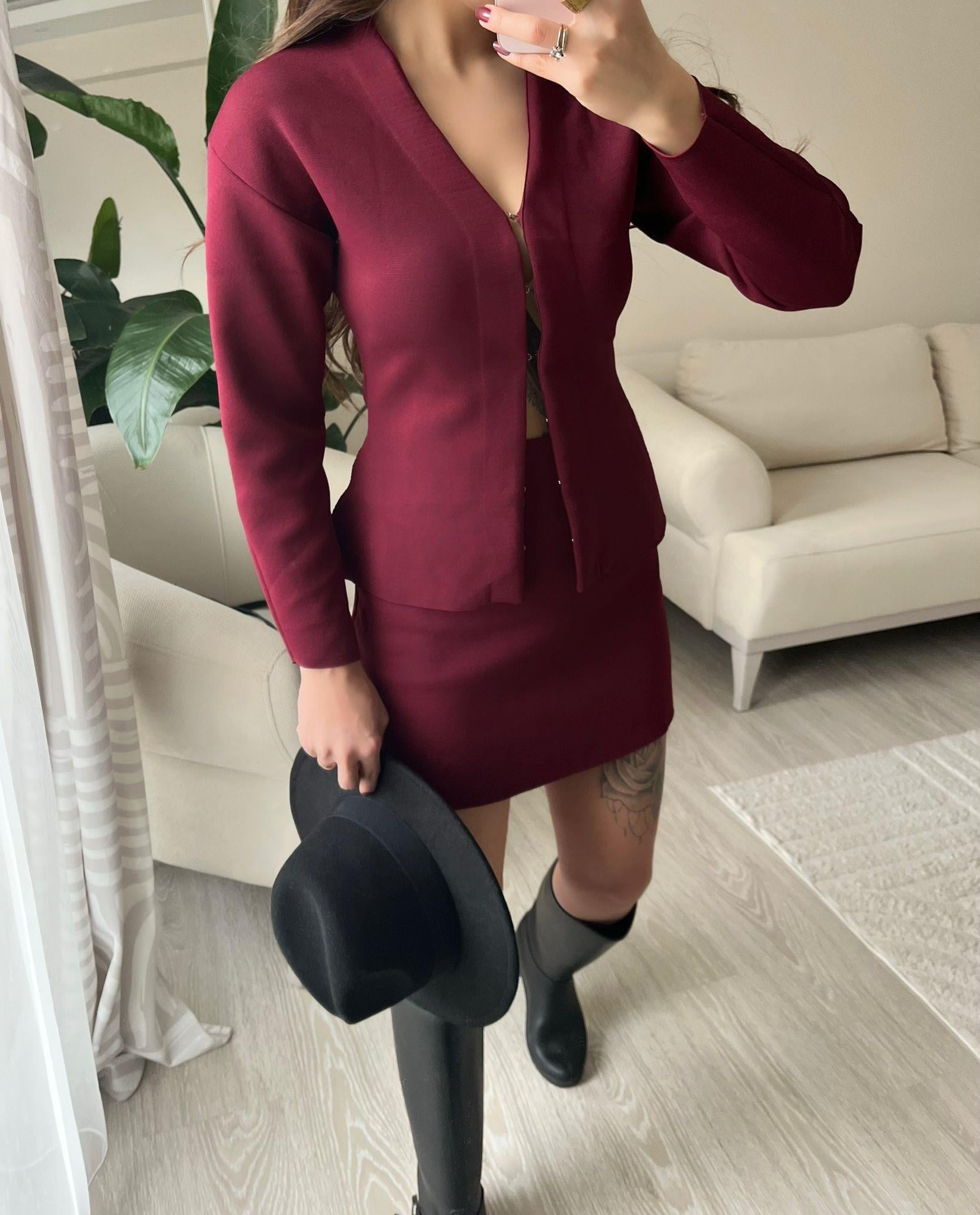 Emma Marka Model Çelik Triko Bluz Etek Takım Bordo