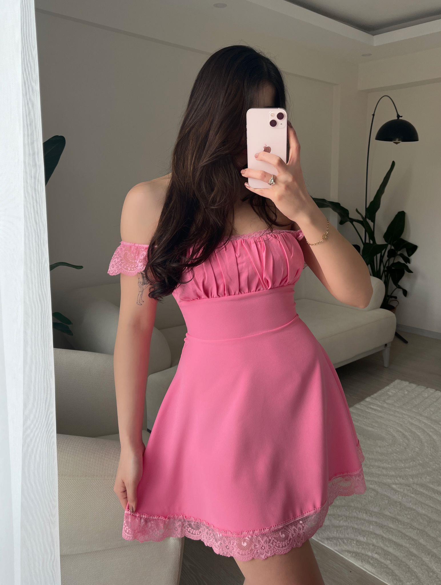 Freya Dantelli Sırt Detay Mini Pembe Elbise