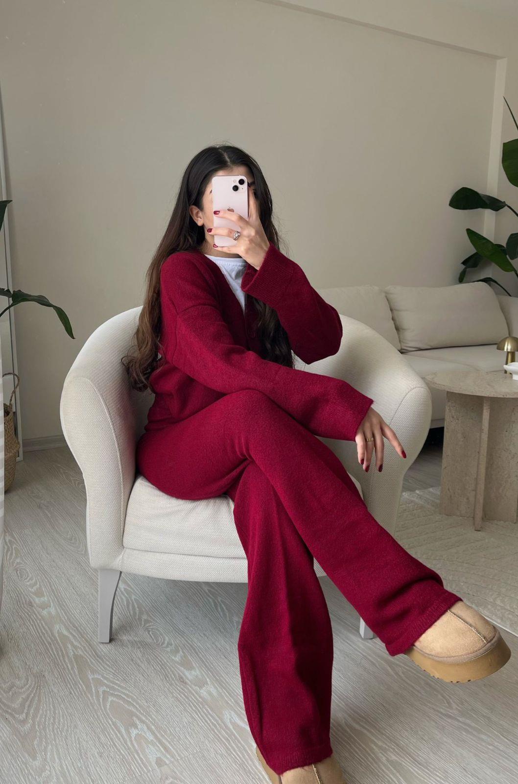 Joelle Hırkalı Triko Takım Bordo