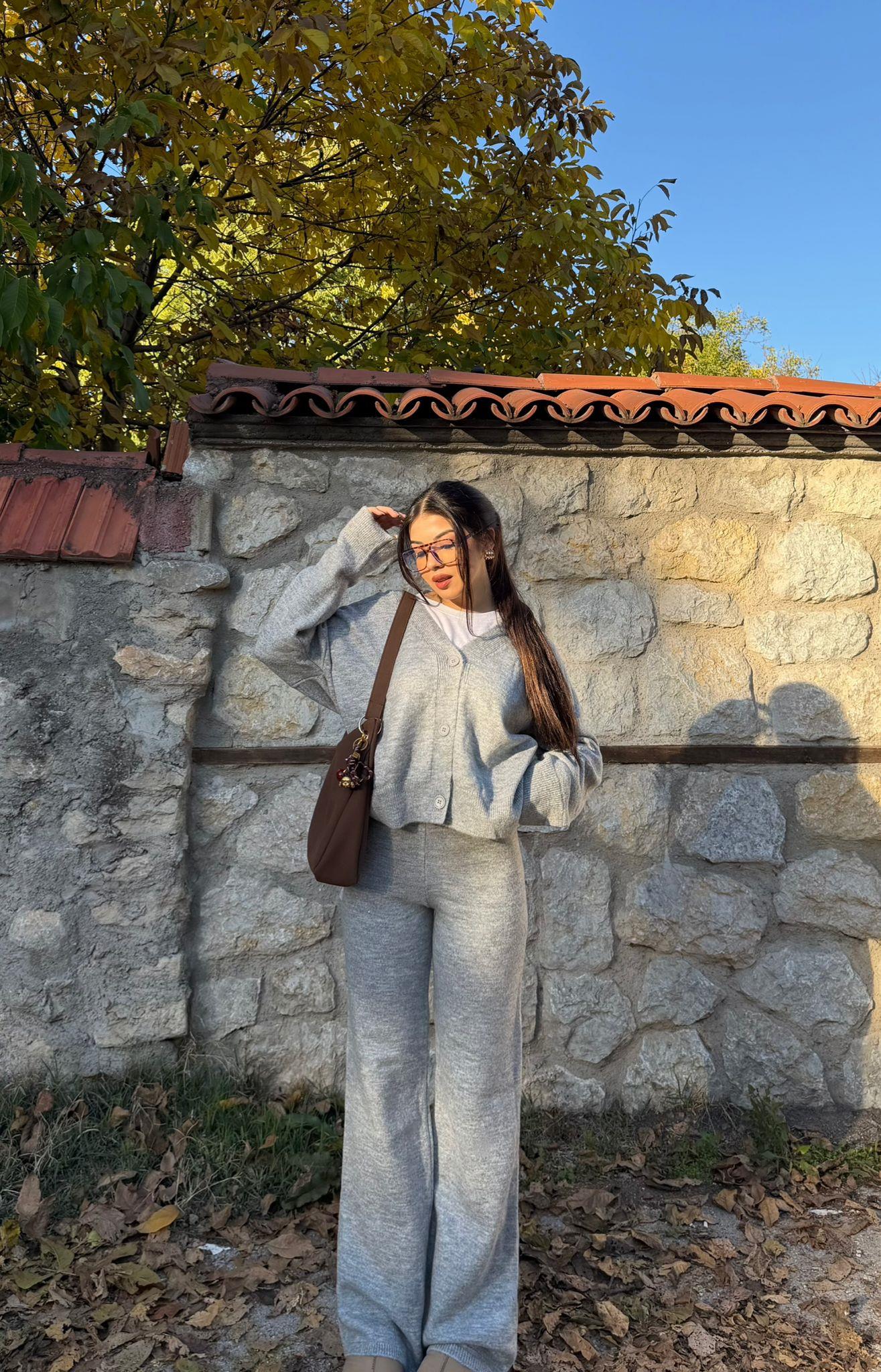 Joelle Hırkalı Triko Takım Gri