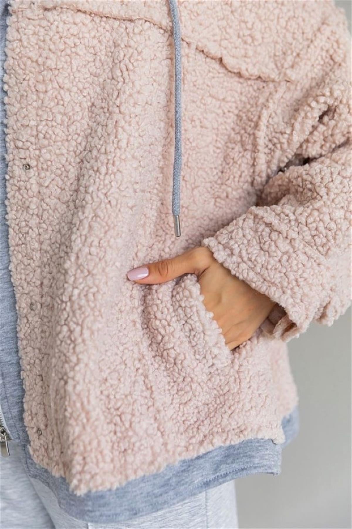 Kapüşonlu Peluş Oversize Ceket