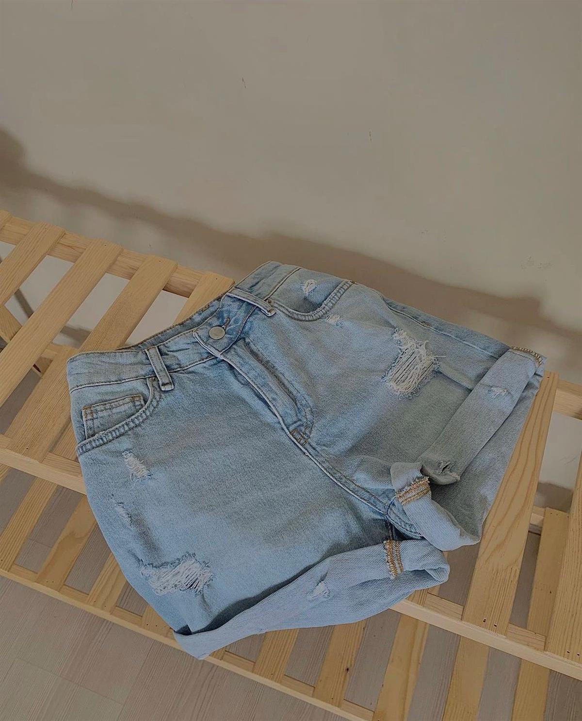 Katlama Detay Denim Şort