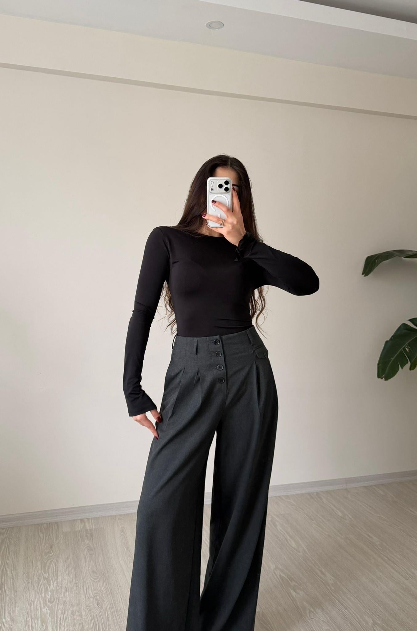 Maison Önü Düğmeli Bol Paça Pantolon Antrasit