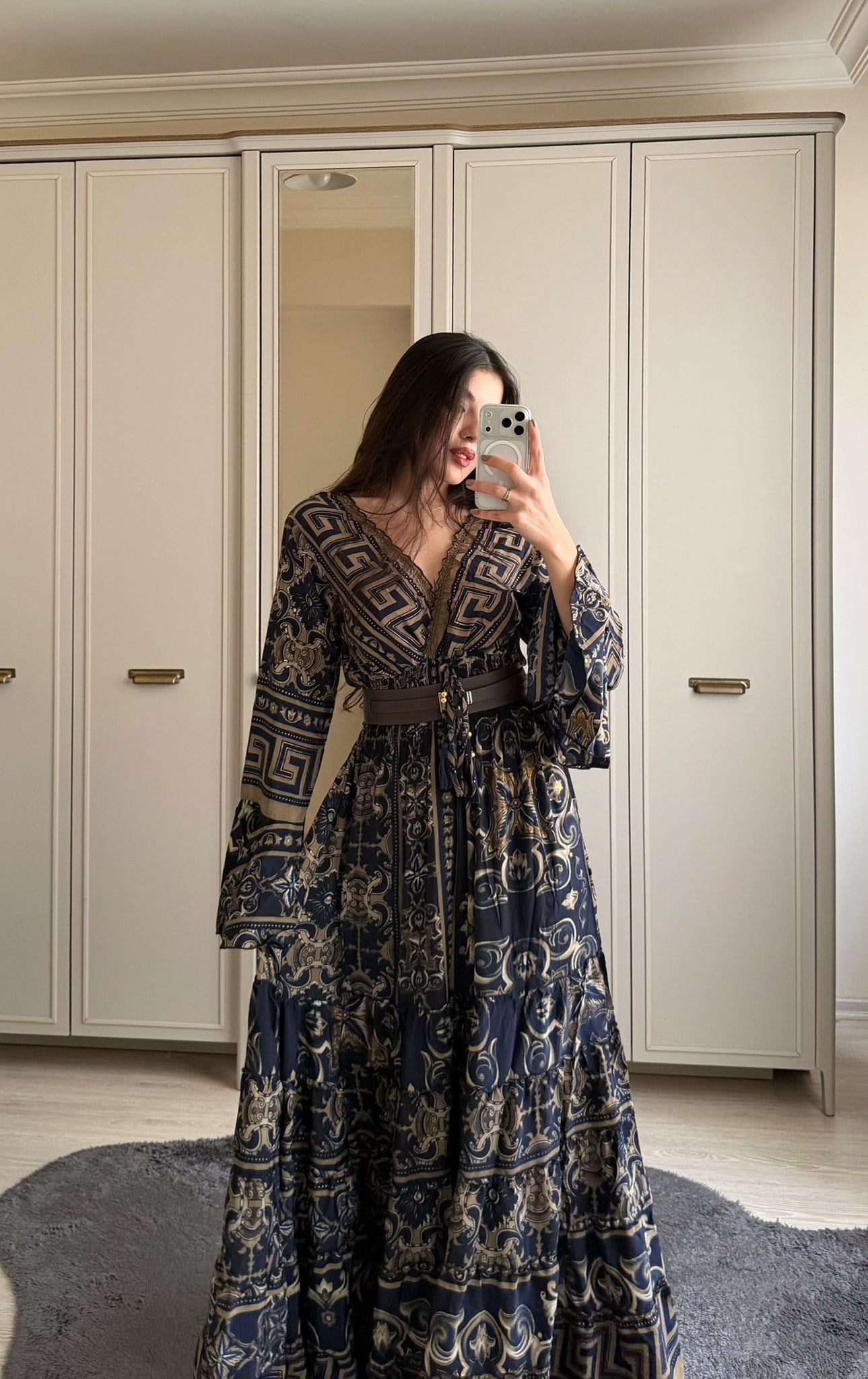 Naia Gipeli İspanyol Kol Etnik Desen İpek Elbise Laci